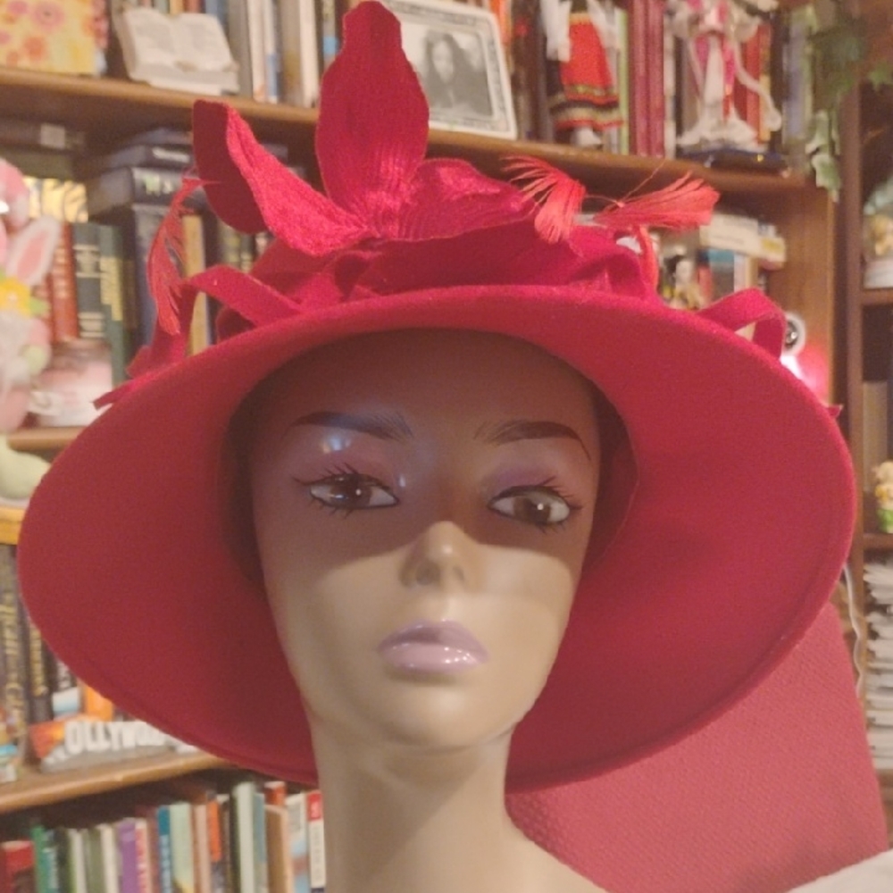 Dramatic Red Wide-Brimmed Hat for Special Occasions